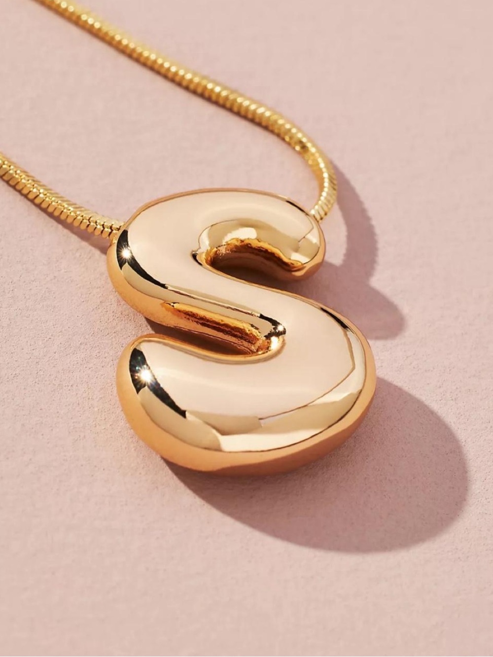 Anthropologie Gold Plated Bubble Letter Initial S Necklace NWOT Jewelry Monogram